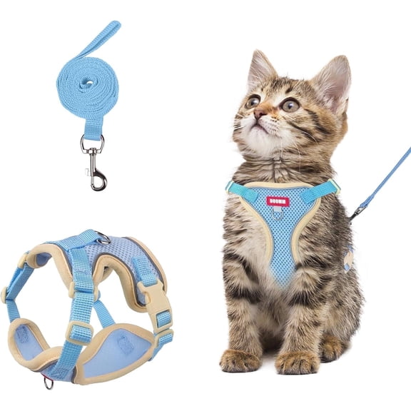Cat Harness and Leash Set Escape-Proof Adjustable cat Leash and Harness Combo Suitable for All cat Breeds (Blue, s)