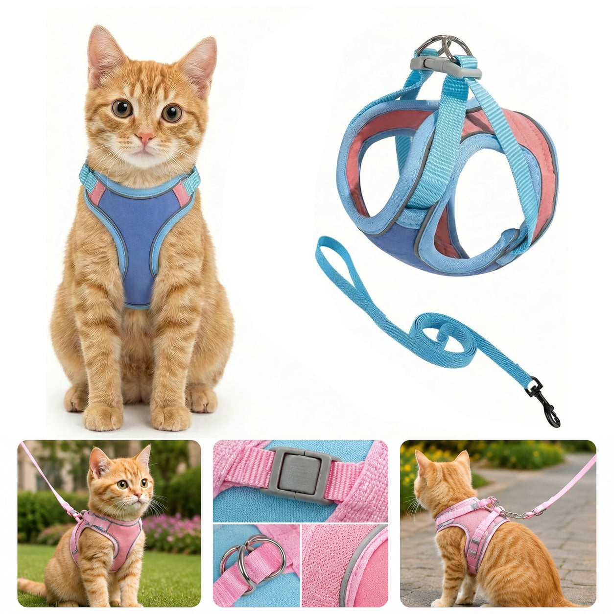 Cat Harness and Leash Set, Escape-Proof Step-In Adjustable Pet Harness for Walking Small and Medium Cats and Dogs