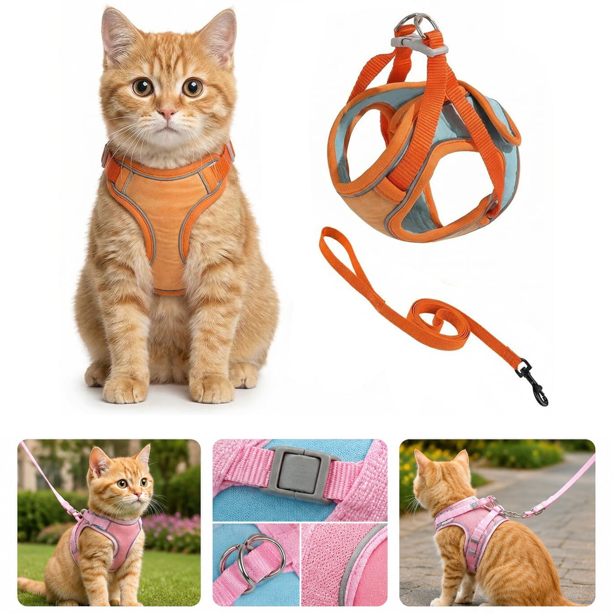 Cat Harness and Leash Set, Escape-Proof Step-In Adjustable Pet Harness for Walking Small and Medium Cats and Dogs