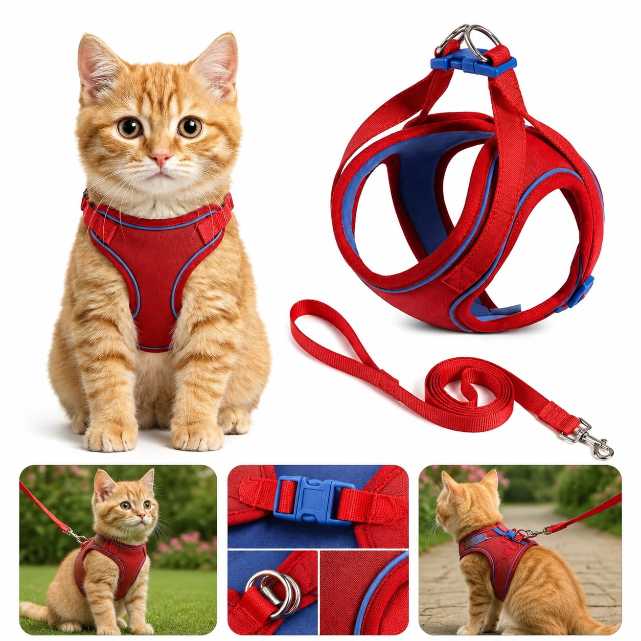 Cat Harness and Leash Set, Escape-Proof Step-In Adjustable Pet Harness for Walking Small and Medium Cats and Dogs
