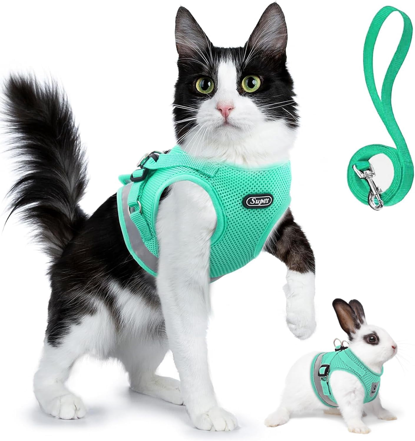 Cat Harness and Leash Set - Soft Mesh Adjustable Cat Vest Harness with Reflective Strap for Walking Cat and Puppy Rabbit