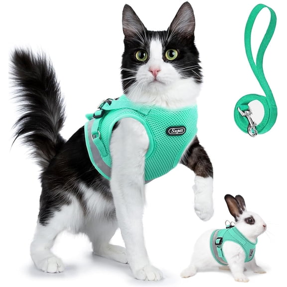 Cat Harness and Leash Set - Soft Mesh Adjustable Cat Vest Harness with Reflective Strap for Walking Cat and Puppy Rabbit