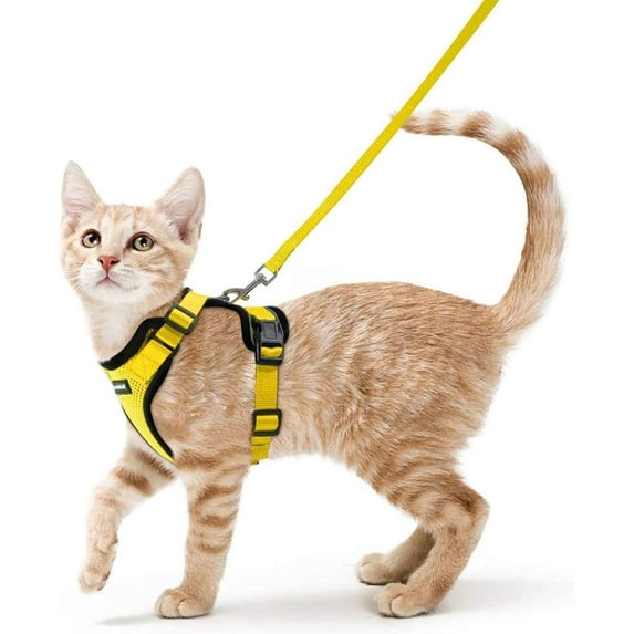 Cat Harness and Leash for Walking, Escape Proof Soft Adjustable Vest Harnesses for Cats, Easy Control Breathable Reflective Strips Jacket, Black, S