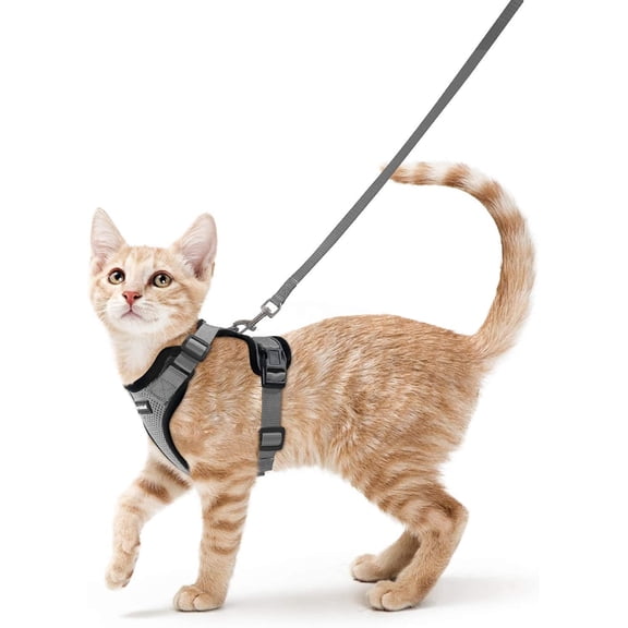 Cat Harness and Leash for Walking, Escape Proof Soft Adjustable Vest Harnesses for Cats, Easy Control Breathable Reflective Strips Jacket, Black, S