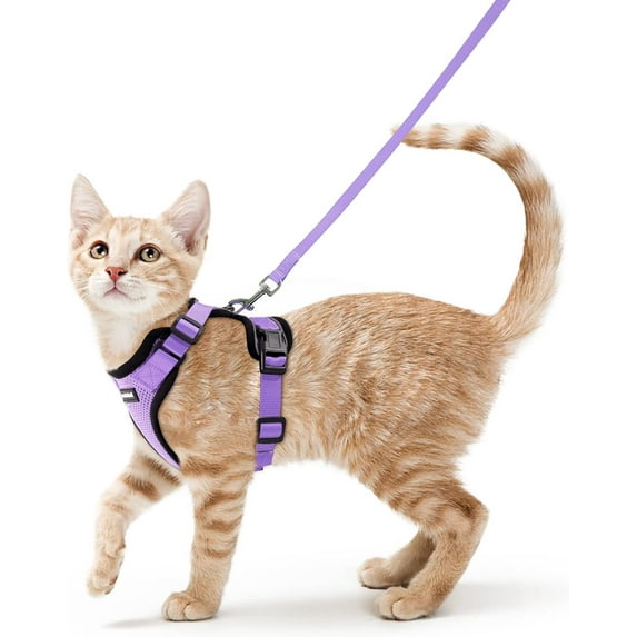 Cat Harness and Leash for Walking, Escape Proof Soft Adjustable Vest Harnesses for Cats, Easy Control Breathable Reflective Strips Jacket, Black, S