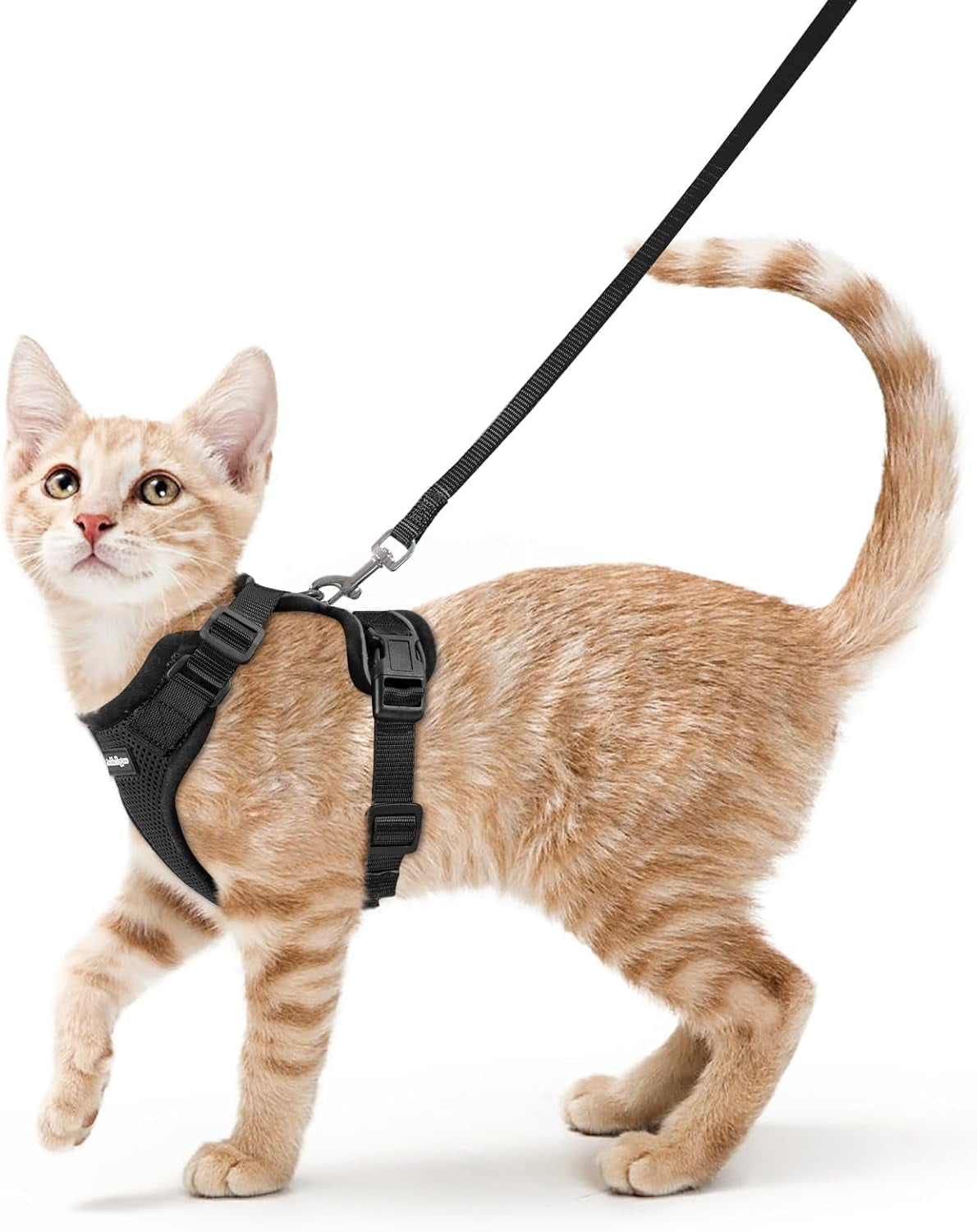 Cat Harness and Leash for Walking, Escape Proof Soft Adjustable Vest Harnesses for Cats, Easy Control Breathable Reflective Strips Jacket, Black, XS