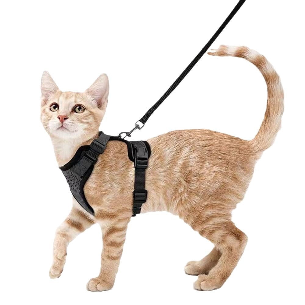 Cat Harness for Walking, Escape Proof Soft Adjustable Vest Harnesses for Cats, Easy Control Breathable Reflective Strips Jacket, Black, XS
