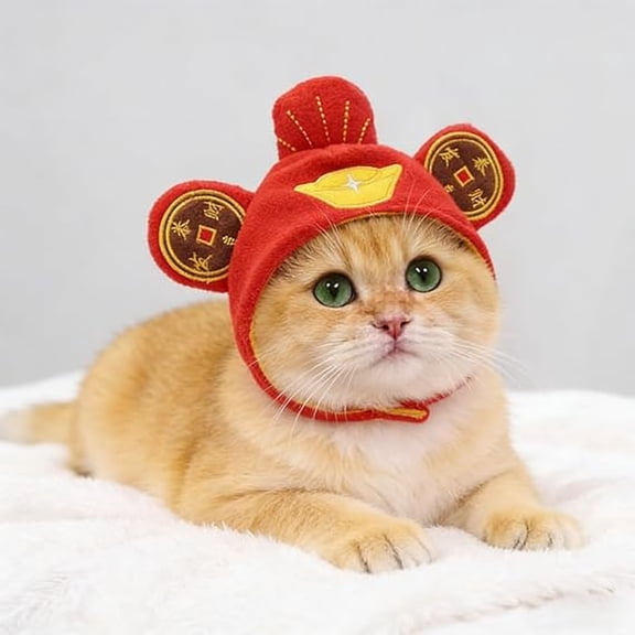 Cat Hat Costume Chinese CAI Shen Hat, Chinese New Year for Cats and Small Dogs Kitten Puppy Costume Accessory, Suitable for Parties and Photos for Year Celebrations God of Wealth Style