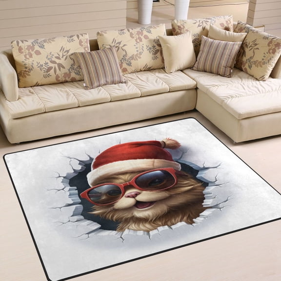 Cat Hat Sunglasses Wall Area Rug Washable 80 x 58 Floor Carpet Mat Non Slip for Bedroom Living Room Home Decor