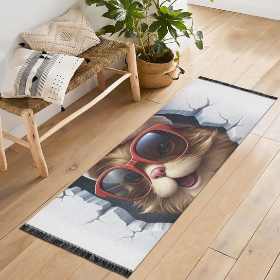 Cat Hat Sunglasses Wall Runner Rug Machine Washable Area Rugs Carpet Non Slip Entryway Mat for Bedroom Entryway Front Door