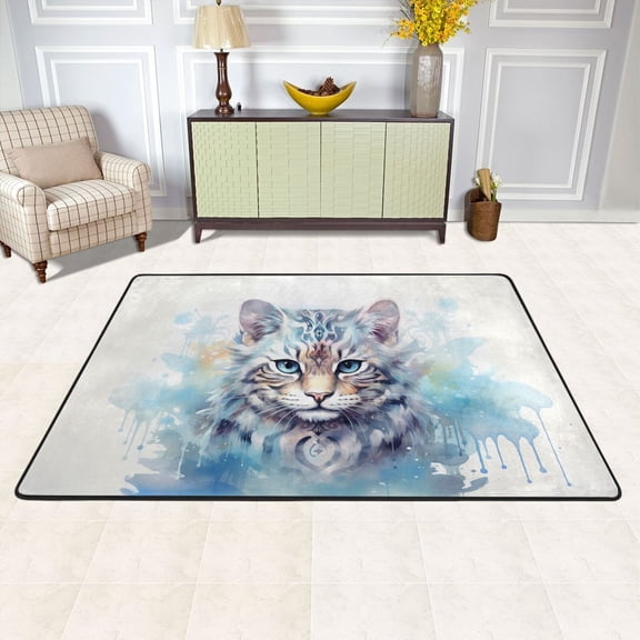 Cat Head Area Rug Washable 72 x 48 Floor Carpet Mat Non Slip for Bedroom Living Room Kids Room Home Decor