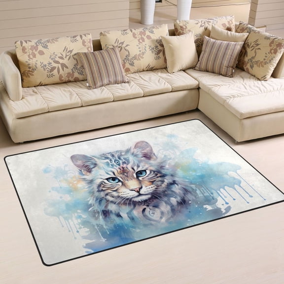 Cat Head Area Rug Washable Floor Carpet Mat 60 x 39 inch for Bedroom Living Room Kids Room Home Decor