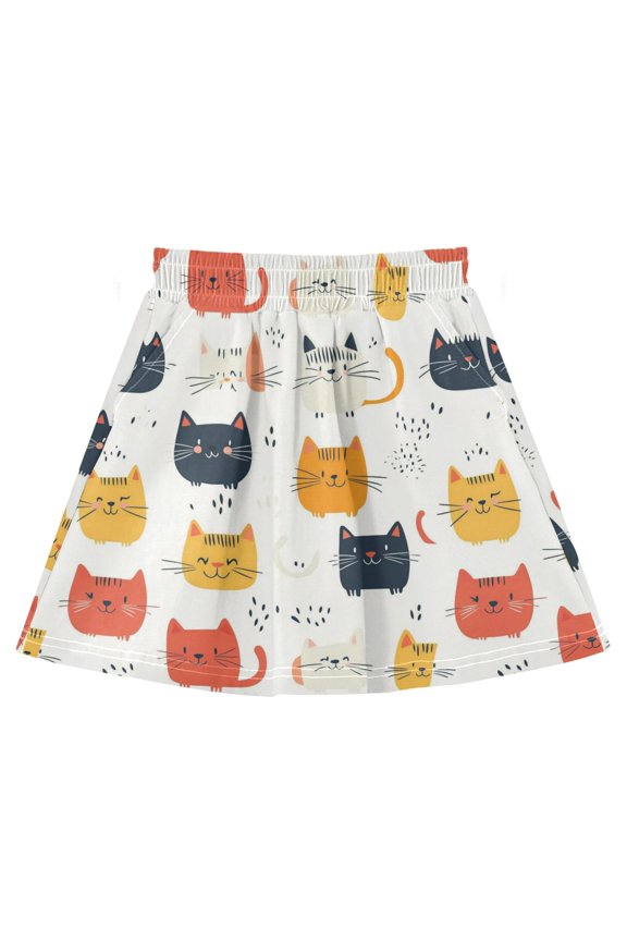 Cat Head Athletic Skirt with Pockets and Built-in Shorts for 3-8Y