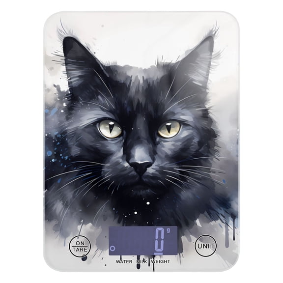Cat Head Black Food Scale Digital Kitchen Scale Waterproof Tempered Glass Tare Function 11 lb for Baking Cooking Meal Prep
