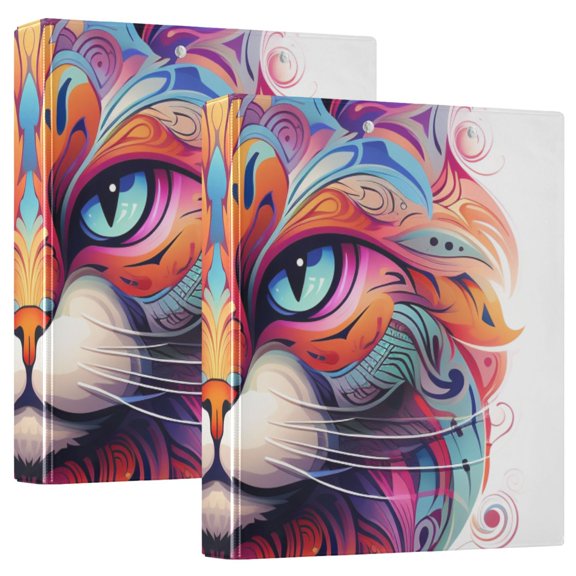 Cat Head Colorful 3 Ring Binders 1.5 inch Hardcover File Folders with Interior Pockets A4 Size Organizer for School Office Hospital
