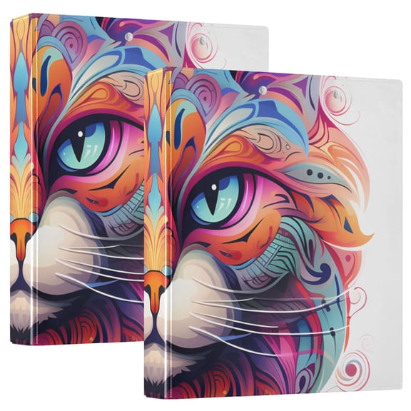 Cat Head Colorful Painting 3 Ring Binders 1.5 inch Hardcover File Folders with Interior Pockets A4 Size Organizer for School Office Hospital Set of 2