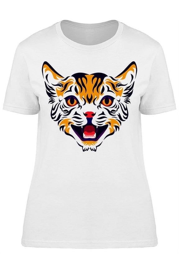 Cat Head Face Smiling T-Shirt Women -Image by Shutterstock, Female Large