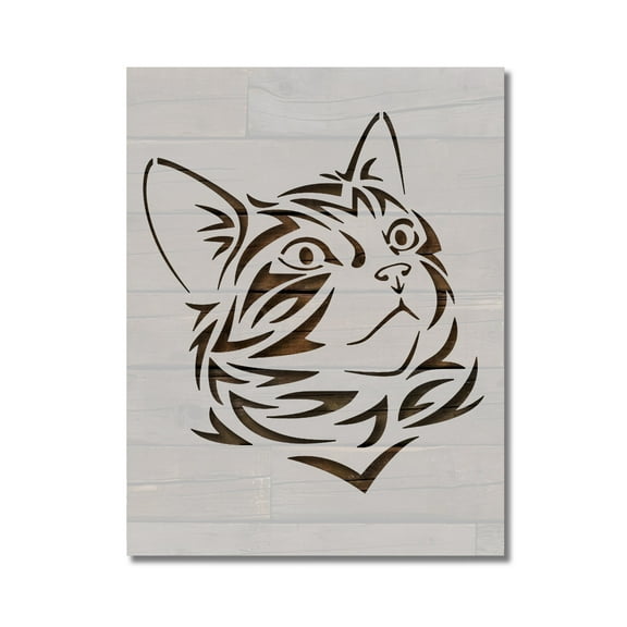 Cat Head Face Tribal Stencil Template Reusable 8.5 x 11 for Painting on Walls, Wood, Etc. By Stencilville