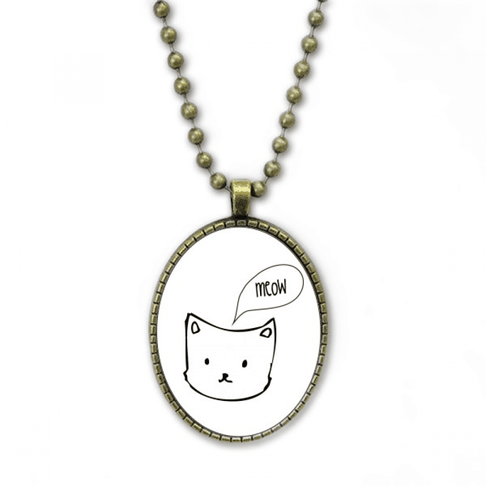 Cat Head Mewing Animal Cartoon Necklace Vintage Chain Bead Pendant Jewelry Collection