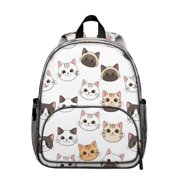 Cat Head White Pattern Backpack for School, Cute School Bag with Adjustable Shoulder Straps and Padded Back, 13.8"x11.4"x6"