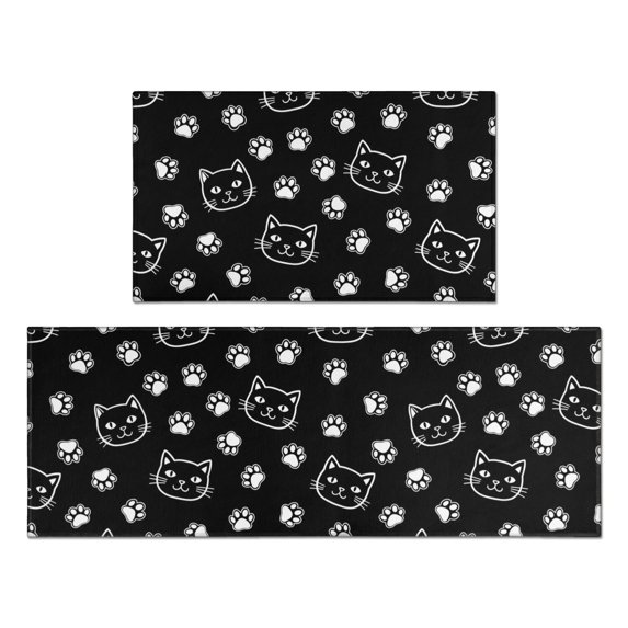 Cat Head and Dog Paw Print Anti Fatigue Kitchen Rugs Set Of 2, Non Slip Washable Decorative Floor Mats for Kitchen Sink Laundry, 17"x30" and 17"x47"