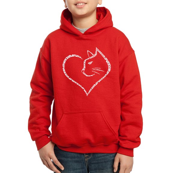 Cat Heart - Boy's Word Art Hooded Sweatshirt