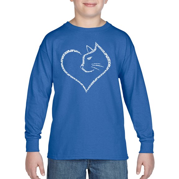 Cat Heart - Boy's Word Art Long Sleeve T-Shirt
