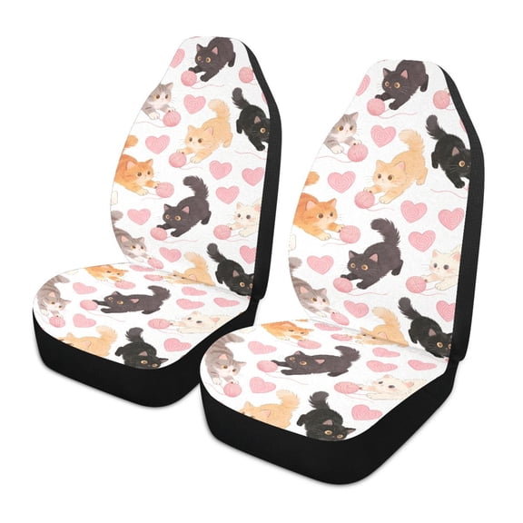 Cat Heart Fur Ball Car Seat Covers Front Seats Universal Fit for Sedan SUV Truck Van