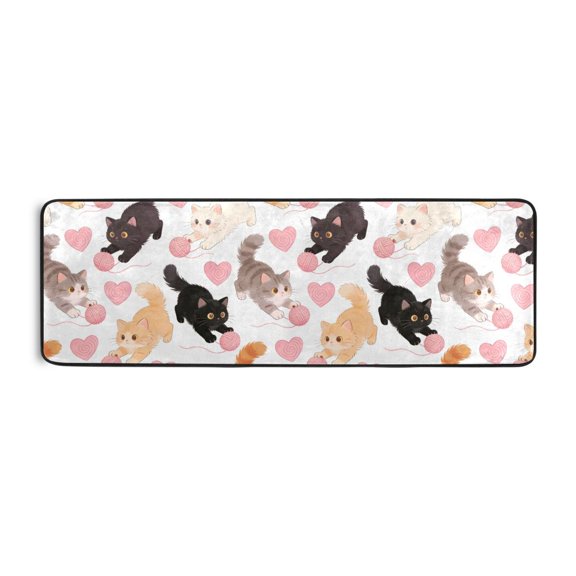 Cat Heart Fur Ball Runner Rug 24x72 Inch Cushioned Non Slip Soft Absorbent Floor Mat