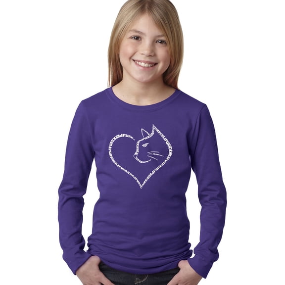 Cat Heart - Girl's Word Art Long Sleeve T-Shirt