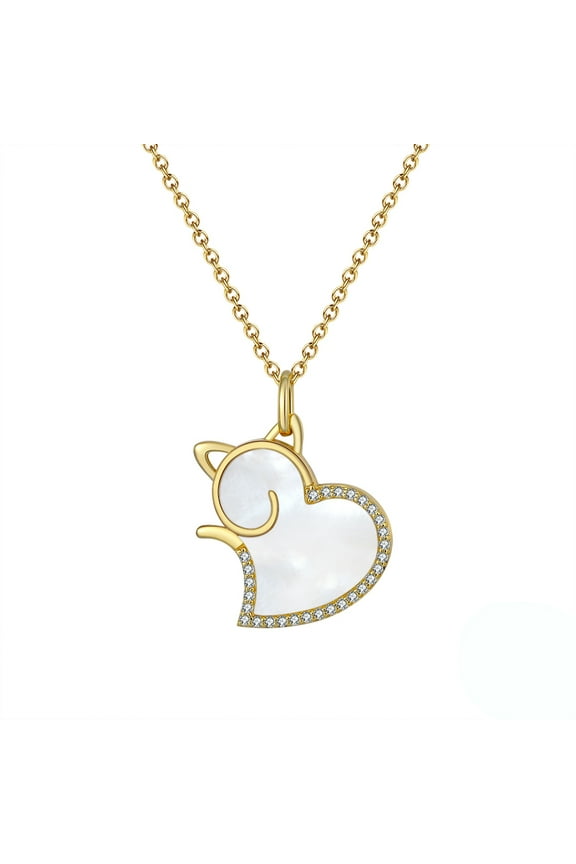 Cat Heart Pendant Necklace for Women Seashell CZ Sterling Silver Ginger Lyne Collection