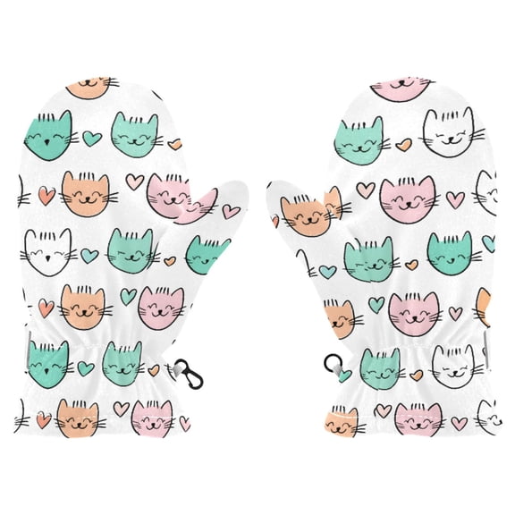 Cat Heart Rows Cold Weather Mittens Cozy Gloves with Adjustable Fit Perfect for Outdoor Fun