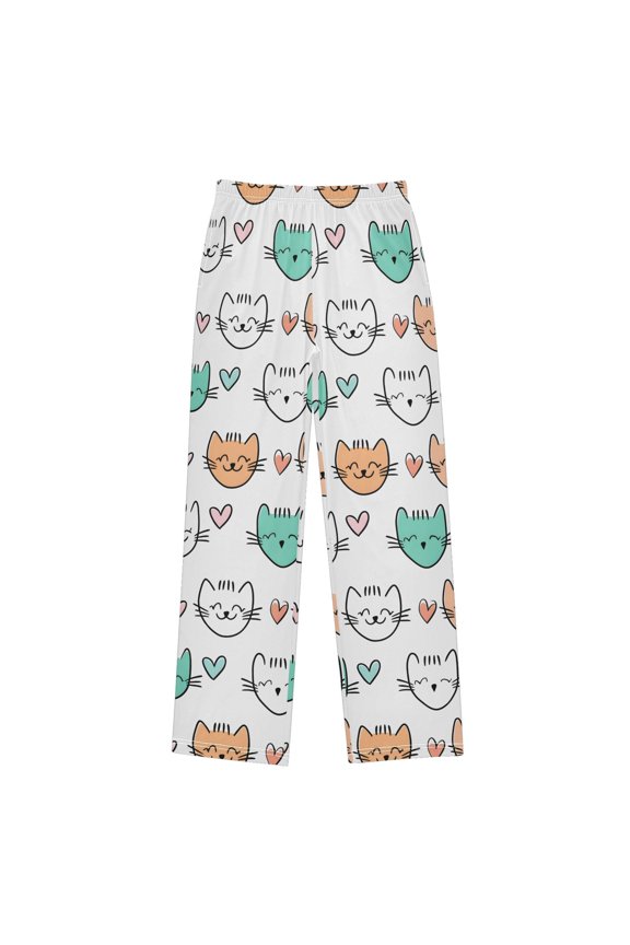 Cat Heart Rows Pajama Pants Soft Lightweight Lounge Pants Bottoms Sleep Pants Warm Comfy