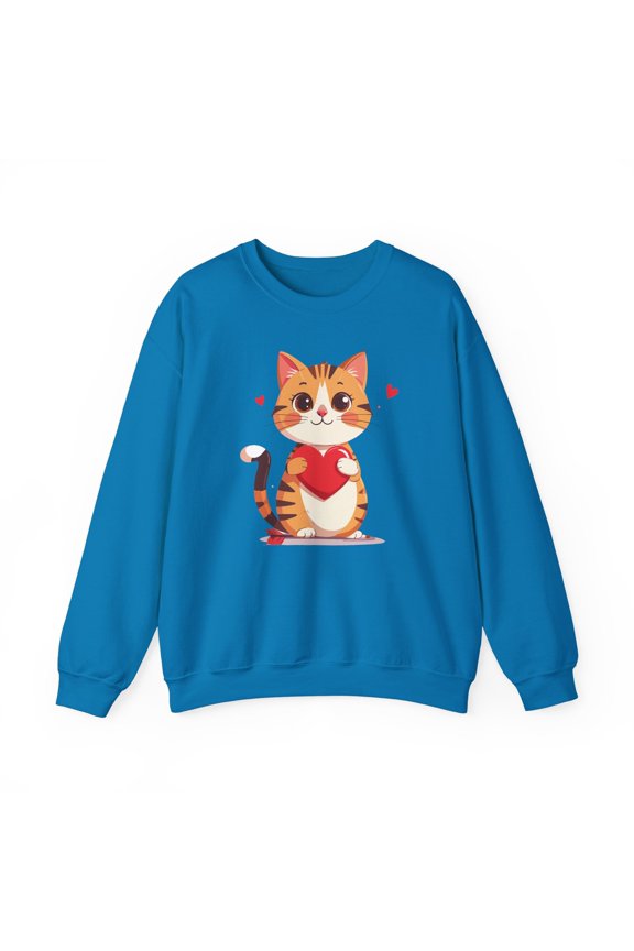 Cat Heart Sweatshirt, Heart Sweatshirt, Cat Sweatshirt, Valentine's Day Sweatshirt, 50/50 Cotton-Poly Animal Sweatshirt 103