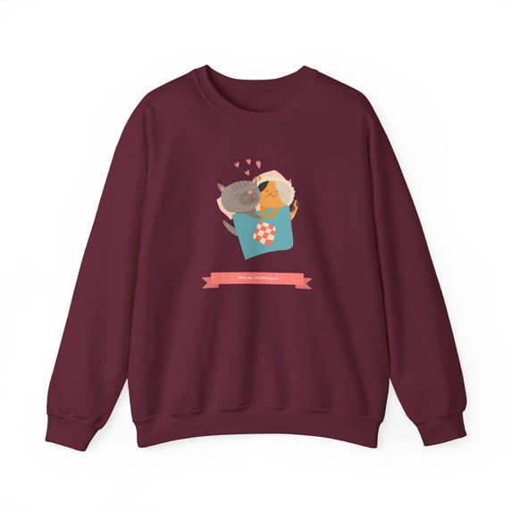 Cat Heart Sweatshirt, Heart Sweatshirt, Cat Sweatshirt, Valentine's Day Sweatshirt, 50/50 Cotton-Poly Animal Sweatshirt 128
