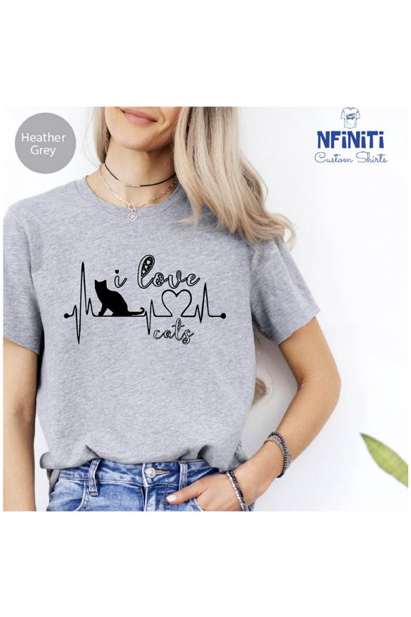 Cat Heartbeat T-Shirt: ECG Cat Lover Gift All Size S-5Xl
