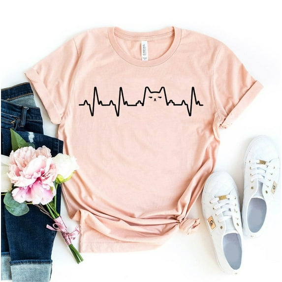 Cat Heartbeat T-shirt Animal Shirt Pet Owners Tee Mama Gift Valentines Shirts Love Top Crazy Lady Heart Lover Mom