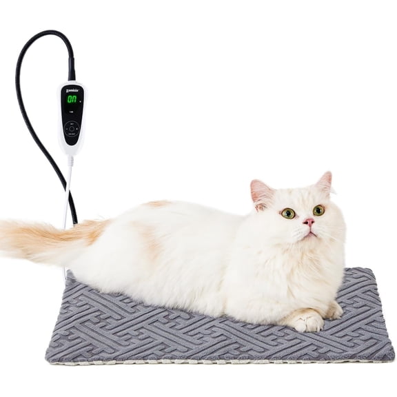 Cat Heating Pad - 11 Adjustable Temperature and 25 Timer Options, Heated Cat Bed Indoor Waterproof with Chew-Resistant Cord for Small Dogs, 17.5x14 Inch