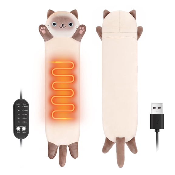 Cat Heating Pad for Period Cramps Menstrual Pain Relief, Portable Electric Heat Pads USB Powered, Cute Black Cat Plush Stuffed Animals Gift, Funny Cats Gifts for Women Teen Girls Birthday Christmas