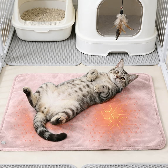 Cat Heating Pad, Rechargeable Electric Blanket, Portable Waterproof Heated Cat Bed, USB-Powered Thermal Pet Heating Mat Warming Bed for Pets Puppies Winter Cold Weather Indoor Outdoor (Pink)