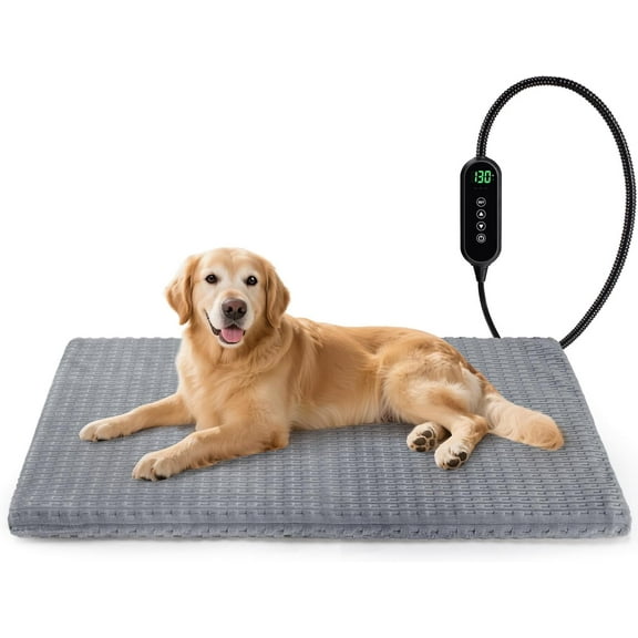 Cat Heating Pad, Waterproof Heated Cat Dog Bed with Adjustable Temperature & Timer, Electric Pet Mat for Indoor Cats Dogs, Chew Resistant Steel Cord（Large : 35"x24" Gray）