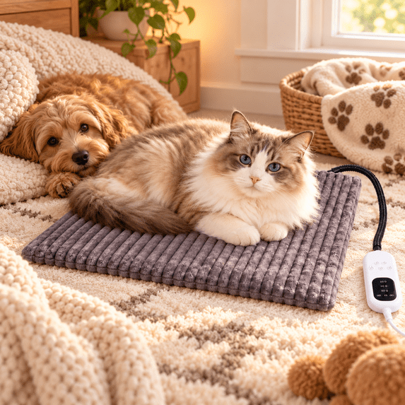 Cat Checking Weather Cat Heating Pad for Indoor Use, Electric Pet Warming Mat with Ribbed ...