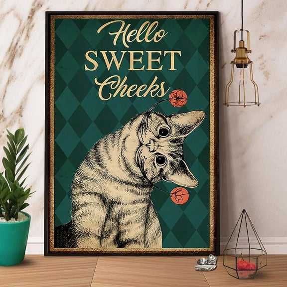 Cat Hello Sweet Cheeks Vintage Paper Poster No Frame Matte Wall Art Decor 11 x 17 Inch Poster