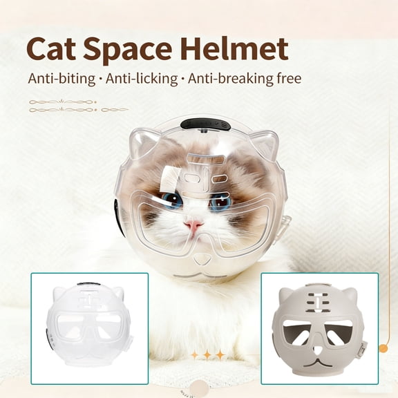 Cat Helmet for Nail Trimming, Cat Bathing Supplies, Cat Recovery Collar, Anti Aggression for Cats, Breathable Vented design, Khaki Solid Finish, Post-Surgery Healing, 1 Piece