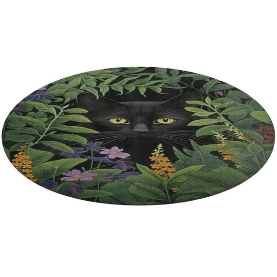 The Cat Is Hiding Floral Medallion Round Rug - Small Round Area Rug, Soft Non-Slip Machine Washable Bedroom Mat Indoor Accent Entry Carpet for Office Desk Dorm Hallway