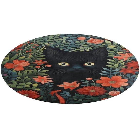 The Cat Is Hiding Round Rugs -Washable Non-Slip Small Round Area Rug Throw Soft Circle Rugs for Bedroom, Modern Print Indoor Carpet for Entryway Sofa Living Room
