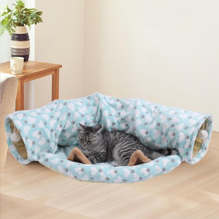 Cat Hiding Tunnel Cushion Toys Kitten Toys Bedding Interactive 117cm/46.06inch Foldable for Indoor Home Other Small Animals , Blue