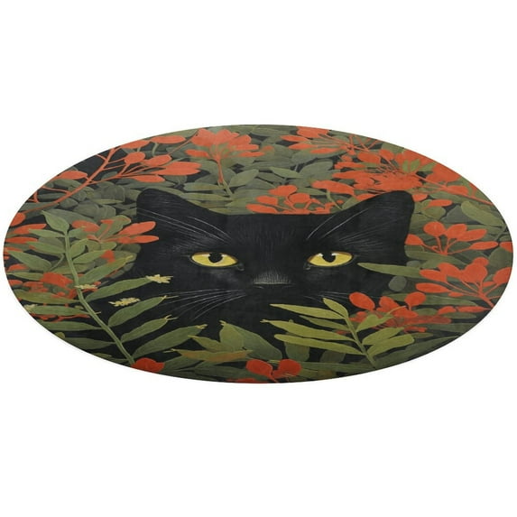 The Cat Is Hiding Washable Round Rug -Circle Area Rugs for Nursery Bedroom, Vintage Non Slip Non Shedding Low Pile Carpet for Living Room Coffee Table Entryway