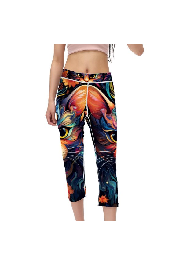 Cat High Waist Capris Gym Pants Leggings for Women, Not See-Through Printed Fitness Running Yoga Women Leggings