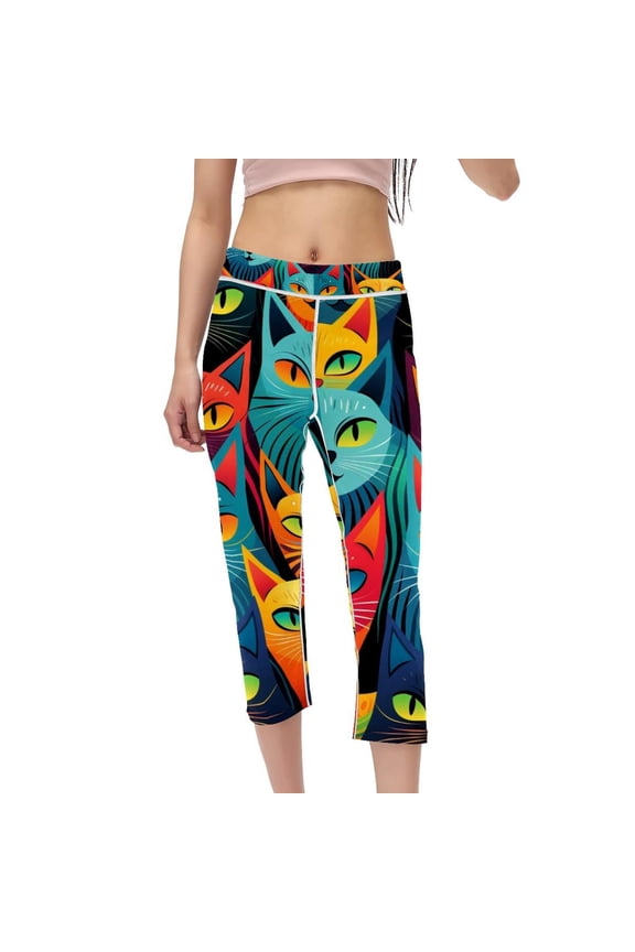 Cat High Waist Capris Not See-Through Printed Compression Leggings for Women, Yoga Pants, Yoga Leggings, Women Leggings - Suitable for Running, Fitness, Yoga